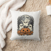 かわいい幽霊のかぼちゃシャツビンテージの彫刻ハロウィン クッション (ブランケット)