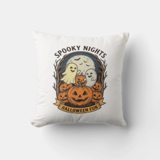 かわいい幽霊のかぼちゃ ビンテージ風の彫刻 ハロウィンアート クッション