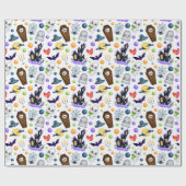 かわいい幽霊のよく出るハウスハロウィーンパターン ラッピングペーパー (フラット)