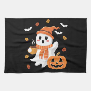 かわいい幽霊のアイコーヒーハロウィン キッチンタオル