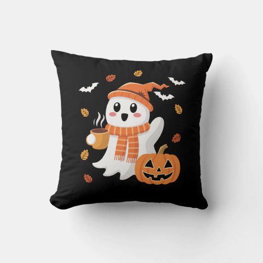 かわいい幽霊のアイスクーヒー ハロウィン クッション (正面)
