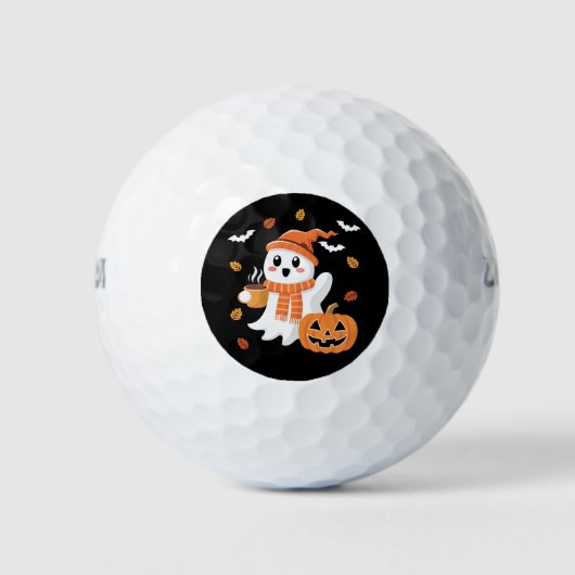 かわいい幽霊のアイスクーヒー ハロウィン ゴルフボール (正面)