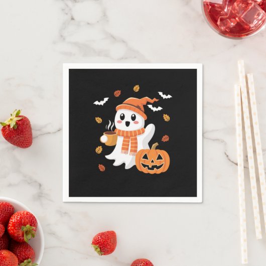 かわいい幽霊のアイスクーヒー ハロウィン スタンダードカクテルナプキン (インサイチュ)