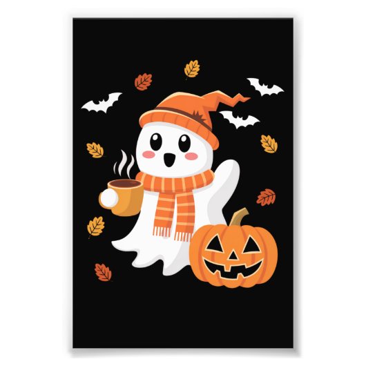 かわいい幽霊のアイスクーヒー ハロウィン フォトプリント            (正面)