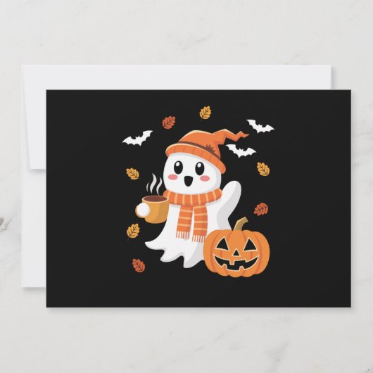 かわいい幽霊のアイスクーヒー ハロウィン 招待状 (正面)