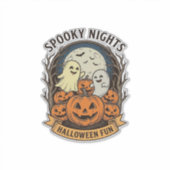 かわいい幽霊のカボチャのビンテージ風彫刻ハロウィンアート シール (正面)