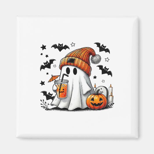 かわいい幽霊のコーヒーハロウィン幽霊アイスコーヒー マグネット (正面)
