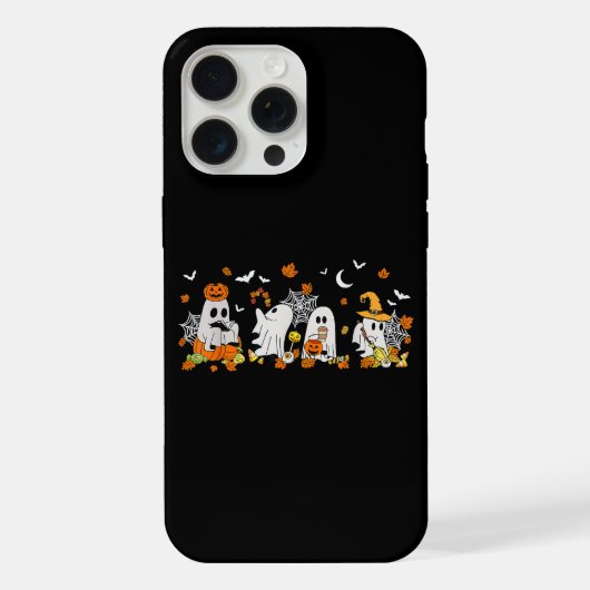 かわいい幽霊のコーヒー ハロウィン+落ちる+幽霊+ボ iPhoneケース (裏面)