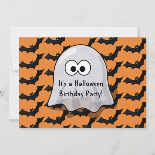 かわいい幽霊のハロウィンの誕生会はオレンジを打ちます 招待状 (正面)