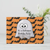 かわいい幽霊のハロウィンの誕生会はオレンジを打ちます 招待状 (スタンド正面)