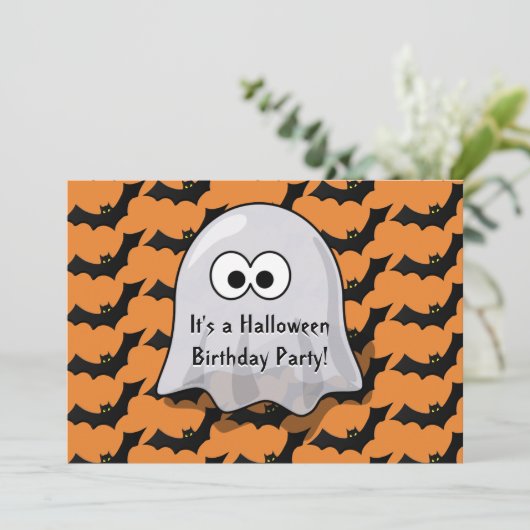 かわいい幽霊のハロウィンの誕生会はオレンジを打ちます 招待状 (スタンド正面)