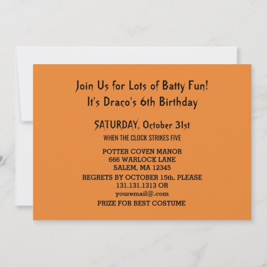 かわいい幽霊のハロウィンの誕生会はオレンジを打ちます 招待状 (裏面)