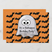 かわいい幽霊のハロウィンの誕生会はオレンジを打ちます 招待状 (正面/裏面)