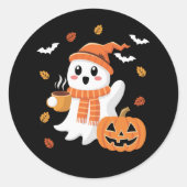 かわいい幽霊のハロウィンアイスコーヒー ラウンドシール (正面)