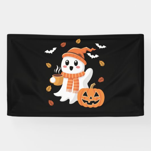 かわいい幽霊のハロウィンアイスコーヒー 横断幕 (横)
