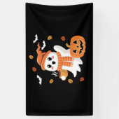 かわいい幽霊のハロウィンアイスコーヒー 横断幕 (縦)