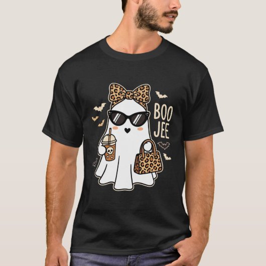 かわいい幽霊のハロウィンヒョウ柄デザイン_1 Tシャツ (正面)