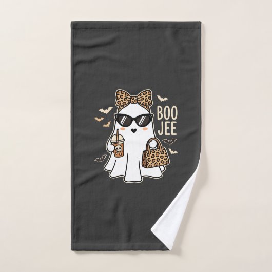 かわいい幽霊のハロウィンレオパードデザイン Boo Jee 1 ハンドタオル (ハンドタオル)