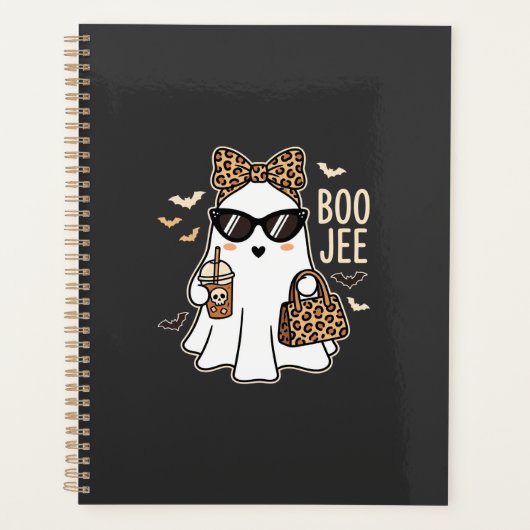 かわいい幽霊のハロウィンレオパードデザイン Boo Jee 1 プランナー手帳 (正面)