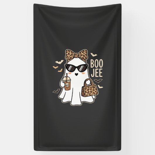 かわいい幽霊のハロウィンレオパードデザイン Boo Jee 1 横断幕 (縦)