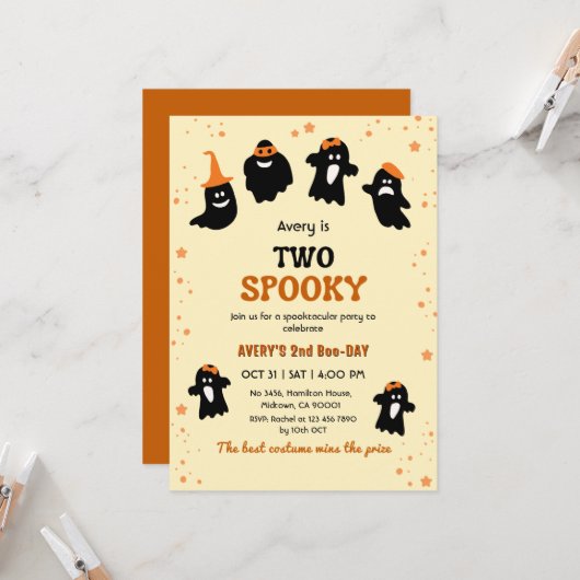 かわいい幽霊のハロウィン 誕生日 招待状 (正面/裏面インサイチュ)