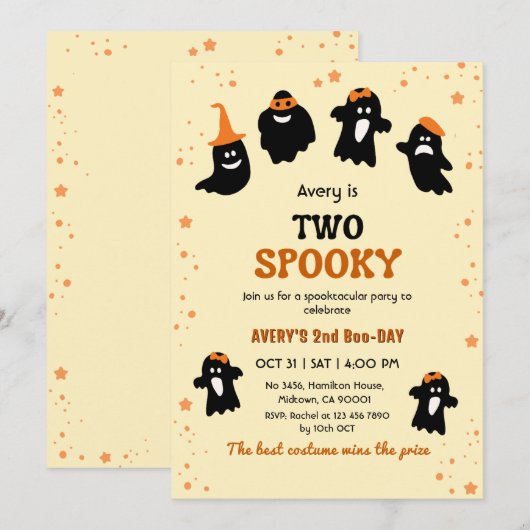 かわいい幽霊のハロウィン 誕生日 招待状 (正面/裏面)