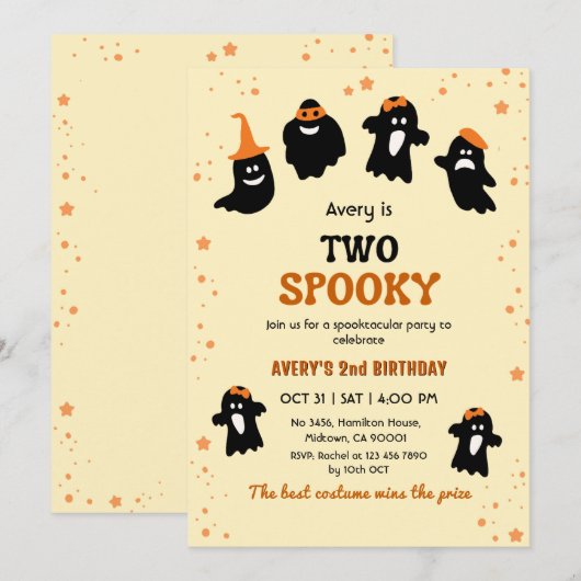 かわいい幽霊のハロウィン 誕生日 招待状 (正面/裏面)