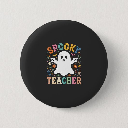 かわいい幽霊のハロウィーン教師デザイン_1 缶バッジ (正面)