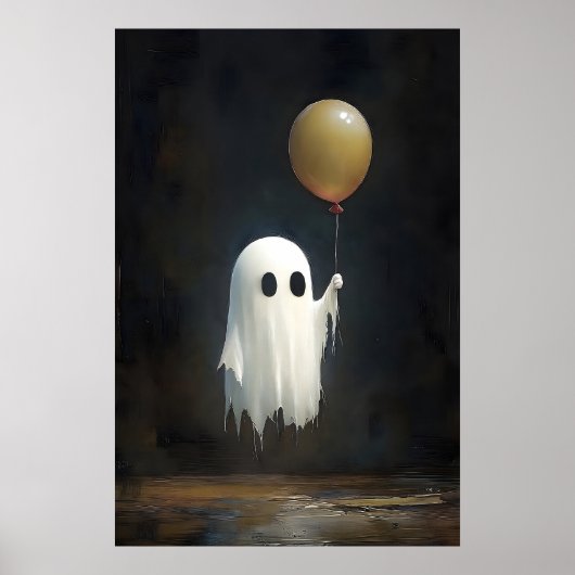 かわいい幽霊のバルーン柄 デジタルハロウィン ポスター (正面)