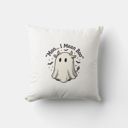 かわいい幽霊の牛のハロウィンTシャツデザイン クッション (正面)