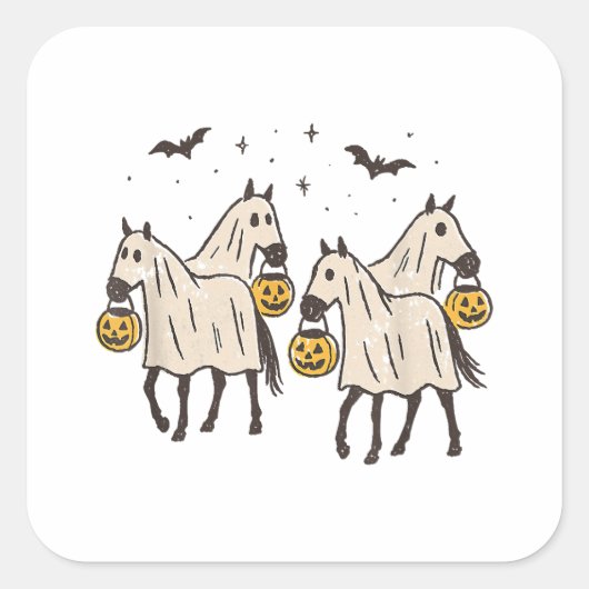 かわいい幽霊の馬のハロウィーン お菓子をくれなきゃイタズラしちゃう スクエアシール (正面)