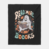 かわいい幽霊はもっと本を読む先生ハロウィン フリースブランケット (正面)