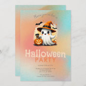 かわいい幽霊ウィッチハットコーヒーハローウィンパーティ 招待状 (正面/裏面)