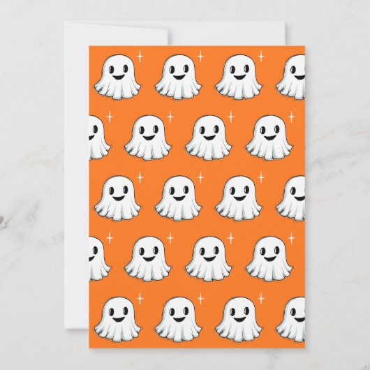 かわいい幽霊オレンジパープル不気味ハッピーハローウィン シーズンカード (裏面)