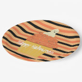 かわいい幽霊カップケーキハロウィンオレンジブラックストライプ ペーパープレート (アングル)