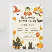 かわいい幽霊カボチャこうもりキッズハローウィンパーティ 招待状 (正面)