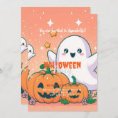 かわいい幽霊カボチャ&スターズハローウィンパーティ 招待状 (正面/裏面)