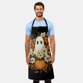 かわいい幽霊カボチャ&秋花 – ハロウィーン エプロン (着用した状態)