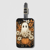 かわいい幽霊カボチャ&秋花 – ハロウィーン ラゲッジタグ (正面縦)