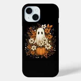 かわいい幽霊カボチャ&秋花 – ハロウィーン iPhone 15ケース