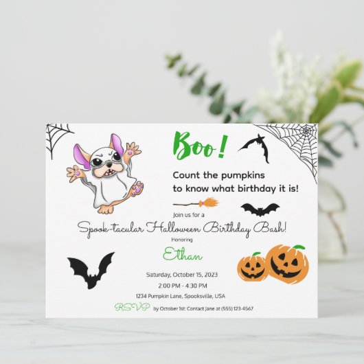 かわいい幽霊カボチャHalloween 2nd誕生日 招待状 (スタンド正面)