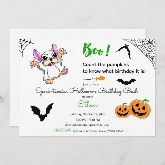 かわいい幽霊カボチャHalloween 2nd誕生日 招待状 (正面/裏面)