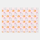 かわいい幽霊ガールカボチャ水彩ピンクハロウィーン ラッピングペーパーシート (正面3)