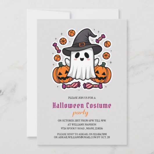 かわいい幽霊キッズハロウィーンの衣装パーティー 招待状 (正面)