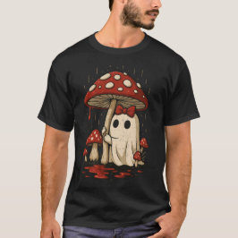 かわいい幽霊キノコの下に血雨 Tシャツ