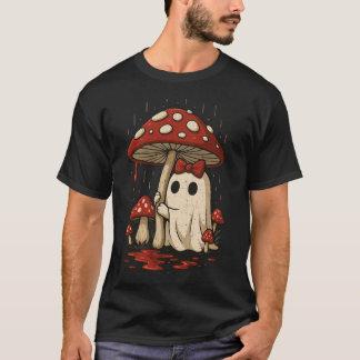 かわいい幽霊キノコの下に血雨 Tシャツ