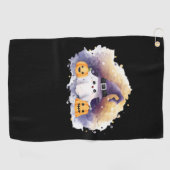 かわいい幽霊キャットとカボチャ – かわいいハロウィーンAr ゴルフタオル (横)