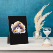 かわいい幽霊キャットとカボチャ – かわいいハロウィーンAr フォトプラーク (側面)