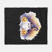 かわいい幽霊キャットとカボチャ – かわいいハロウィーンAr フリースブランケット (正面(横))