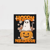 かわいい幽霊キャットカボチャ花ハッピーハローウィン カード (正面)